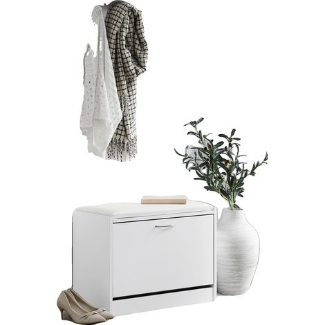 Banc à chaussures, construction robuste, design gain de place, BLANC (1/2)