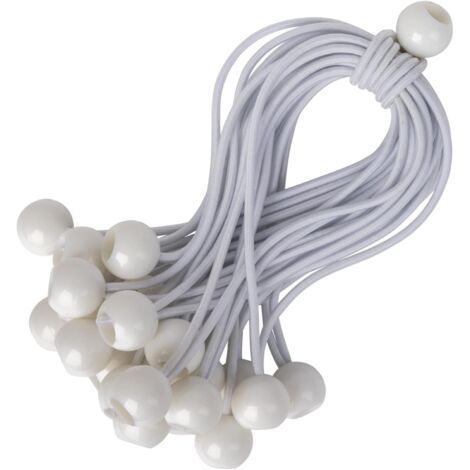 Cordons Élastiques avec Boules - Lot de 25 x 15 cm Tendeurs Universels avec Attaches - Sangle Elastique Résistant Parfaite pour le Camping, les Bagages & Bâches - Blanc (1/5)