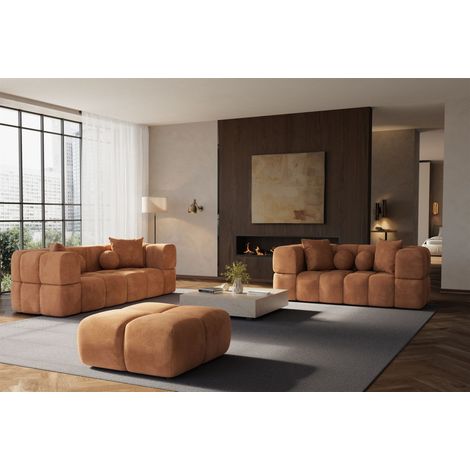 Sofaset Designersofas VEGA 3-2 inkl. Hocker in Stoff Egon Rostbraun