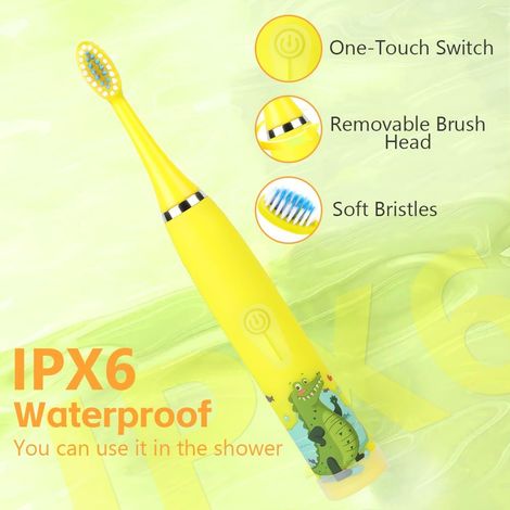 Brosse à dents électrique - avec 6 têtes de brosse interchangeables, minuterie à 4 positions (jaune)-AquaForge (1/4)