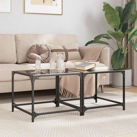 vidaXL Tables basses avec dessus en verre noir 2 pcs 50x50x40 cm acier (1/5)