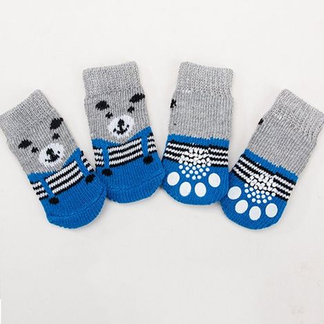 Calcetines protectores para patas de perro (4 unidades), Calcetines antideslizantes para perros, Calcetines suaves y cálidos perros, Oso azul (1/5)