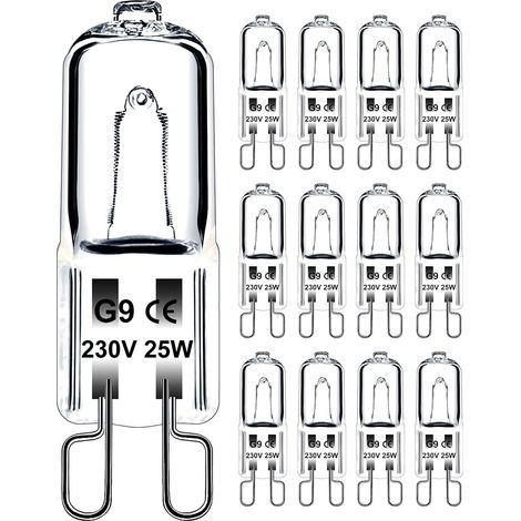 G9-Glühbirne, 25 W, 230 V, dimmbar, warmweiß, G9-Halogenlampe, 300 °C-Toleranz, G9-Glühbirne für Mikrowelle, Herd, Küche, Deckenleuchten, 12 Stück [Energieklasse G]