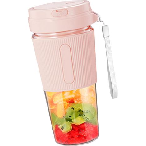 Blender/extracteur de jus portable 2 lames 300 ml rechargeable USB multifonction rose (1/5)