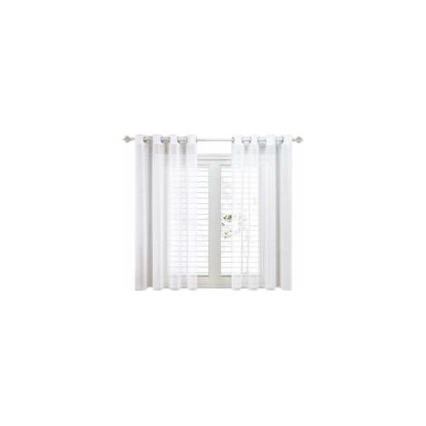 Rideaux blancs 140 x 160 cm, aspect lin, à œillets, décoration chambre, rideaux courts d'intérieur pour chambre d'enfant, petite fenêtre, cuisine, lot de 2 (1/5)