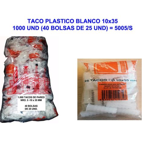 Tappo in plastica bianca 10x35 - 1000 unità (40 sacchetti da 25 unità) 5005/S