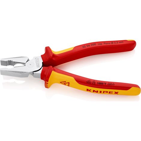 KNIPEX 02 06 200 Pinza universale tipo forte isolati con manici rivestiti in materiale bicomponente, collaudati VDE cromata 200 mm