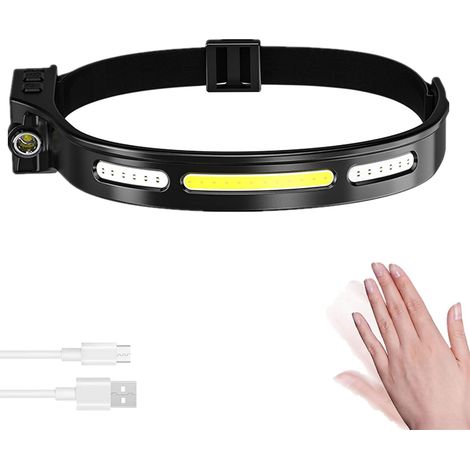 Lampe frontale COB à détecteur de mouvement, lampes frontales rouges COB rechargeables super lumineuses Lampe frontale à LED à haute luminosité avec 5 modes, Lampe frontale étanche pour la course