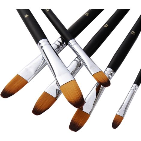 Juego de 9 pinceles profesionales para artistas, con mangos largos de madera negra, cerdas de nailon y punta en forma de lengua de gato, para pintura acrílica, al óleo, acuarela y gouache. (1/5)