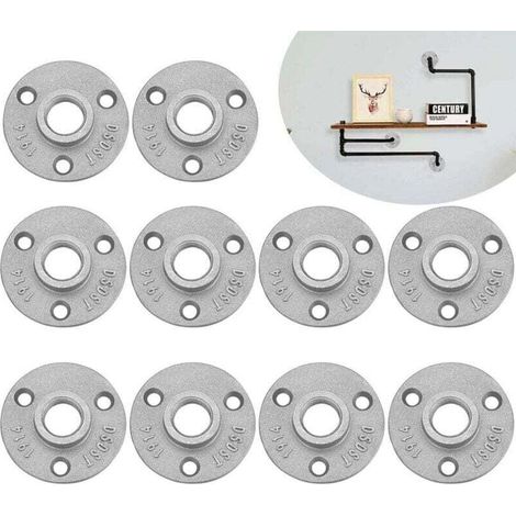 Lot de 10 brides filetées 1/2" - Brides filetées en métal - Avec 3 trous - Pour tuyau, robinet, étagère murale, sol - Meubles tubulaires - Montage mural (1/4)
