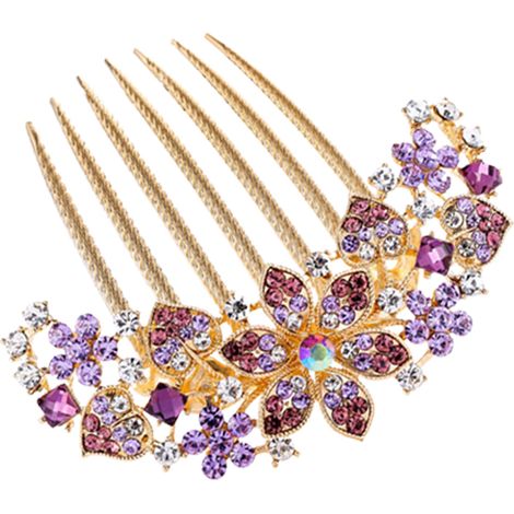 Peigne À Cheveux - Barrette Fleuri Avec Strass - Accessoire Coiffure Pour Femme - 1 Pièce (1/5)