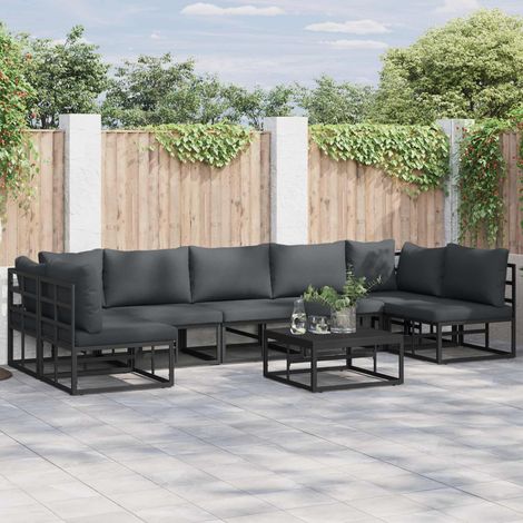 Gartensofa-set mit Kissen 7 pcs Schwarz Aluminium (1/5)