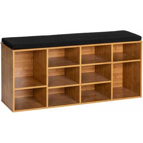 WENKO Panca d'ingresso Loft, panca porta scarpe in legno con seduta in tessuto, fino a 10 paia di scarpe, MDF, 103x48x29,5 cm, marrone - nero (1/5)
