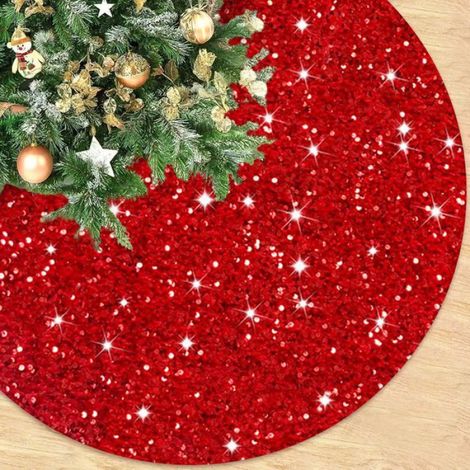 Jupe d'arbre à paillettes rouges de 36 pouces, tapis d'arbre de Noël en tissu scintillant, jupe d'arbre de Noël scintillante (1/5)