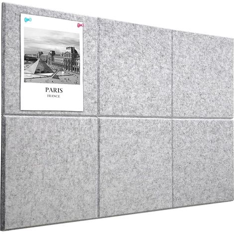 Cork Notice Boards 90 x 60 cm for Home Office Kitchen Photo Memo Board Removable Felt Wall Tiles with 20 Push Pins - Silver Grey - 6 Pack (1/5)