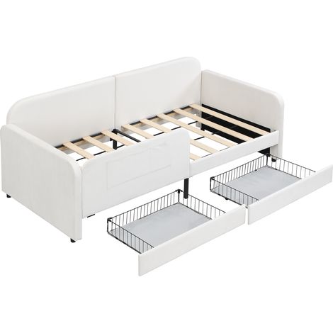 Letto per bambini imbottito 90x200 cm con cassetti, velluto bianco, struttura in metallo MODENUIT (1/5)
