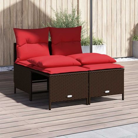 Salon de jardin 4 pièces en rotin PE marron avec coussins rouges - PANGIVO (1/5)