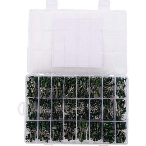 Kit de 700 condensateurs film polyester verts, 24 types, 0,22nF à 470nF, 100V, boîte de rangement incluse (1/5)