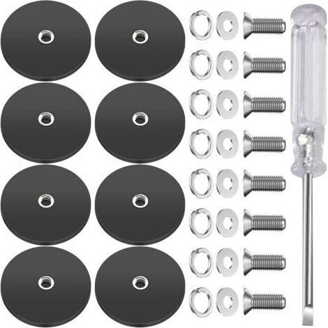 Lot de 8 grands aimants en néodyme caoutchoutés extra puissants Ø 43 mm avec filetage extérieur M6 et tournevis 10 kg, aimants à visser pour vis, œillet ou crochet (1/5)