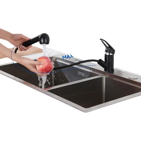 Robinet de Cuisine Noir avec Douchette Extractible Mitigeur Évier à 360° en Laiton Robinetterie avec Monotrou L'eau Froide et Chaude pour Évier (1/4)