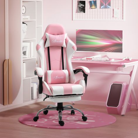 MEUBLIV silla gaming 64x67x127 cm rosa y blanco, con reposapiés, sin colchón (1/5)