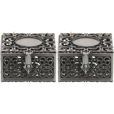 Lot de 2 petites boîtes à bijoux en métal, boîtes décoratives pour colliers, boîtes à bijoux décoratives-4.8x4.5cm (1/3)