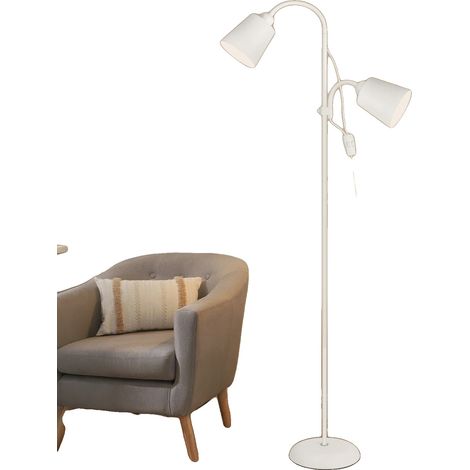 Lámpara de pie, cabezal ajustable, construcción metálica resistente, bombillas no incluidas, color blanco. (1/2)