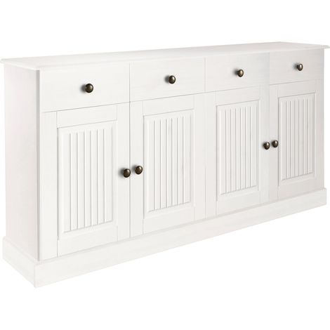 MilleBuffet avec 4 portes et 2 tiroirs en pin laqué blanc (1/5)