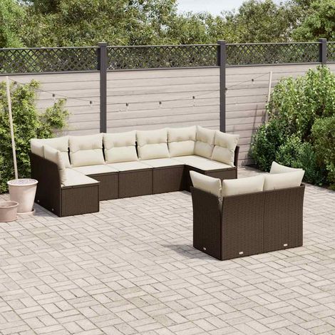 vidaXL Salon de jardin avec coussins 9 pcs marron résine tressée (1/5)