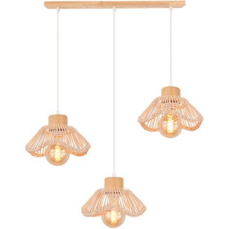 royaluxe- 3 Lumières Plafonnier Moderne Lampe À Suspension Rétro Lampe De Plafond En Osier Lustre Intérieur Lampe À Suspension en Rotin Tressé