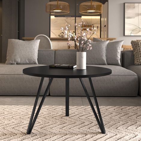 AX LIVING Couchtisch rund Cossie 67 cm, schwarzer Tisch Metallgestell
