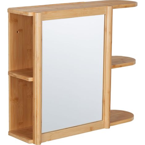 Mensola da parete per bagno con specchio 70 x 18 x 15 cm design semi-aperto salva-spazio in bambù naturale 130013116