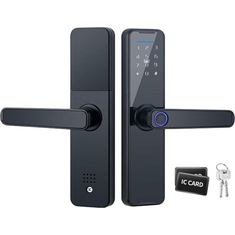 Smart fingerprint door lock with handle, 2 mechanical keys and 2 IC cards for hotels, offices and homes