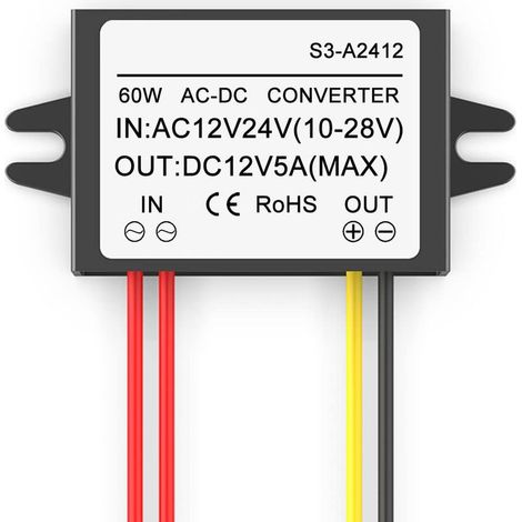 1 Pièce Convertisseur abaisseur AC 12V 24V vers DC 12V 5A 60W, Module d'alimentation abaisseur AC-DC d'entrée 10-28V, réducteur de régulateur de Tension étanche (1/4)