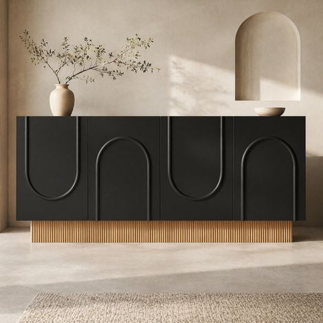 MEUBLIV Buffet 160x75x38 cm noir et bois – 4 portes, grand rangement, sans matelas (1/5)