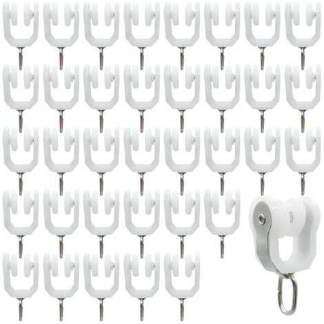 FENOPLASTICARouleaux de Rail de Rideau-36 pièces Rail Extérieur Crochet de Rideau Rail Glisseur Rail,Rideau Poulie à Rideaux en Acier Inoxydable(Blanc) (1/5)