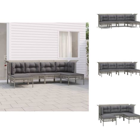 6-tlg. Garten-Lounge-Set mit Kissen Grau Poly Rattan - Rattan Möbel - Gartenloungesessel - Outdoor Furniture - Loungeset - Gartenmöbeln (1/5)