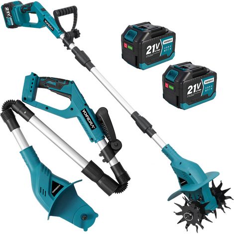Motobineuse électrique pliable, (Profondeur de travail : 15 cm, largeur : 20 cm,4 lames acier,écran LED )Avec deux batteries de 4500 mAh (1/5)