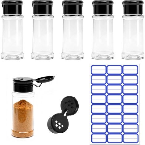 Lot de 6 Pots à épices 100ml, Récipients plastique transparents avec étiquettes, pour cuisine et camping (1/5)