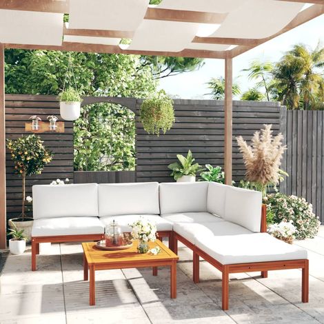 Salon de jardin 6 pcs - Canapé de jardin - Ensembles de Meubles d'exterieur - avec coussins Crème Bois d'acacia solide Chic-303037