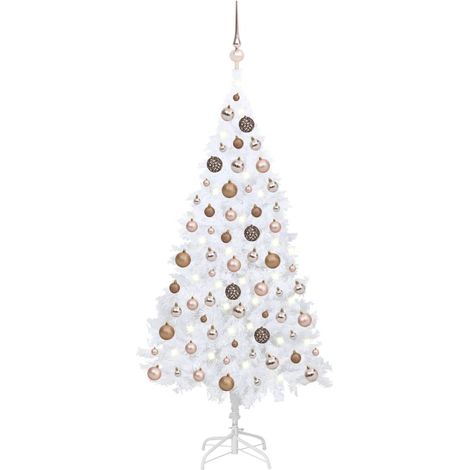 Sapin de Noël artificiel LED et boules/Arbre de Noël pour Déco Blanc 120 cm PVC -WYW72651 (1/5)