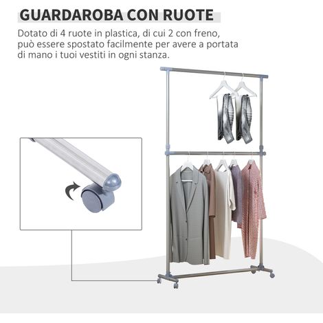 Portant vêtements réglable Stender, hauteur et extension ajustables, 4 roulettes pivotantes, acier inoxydable et ABS, 165x48x180 cm (1/5)