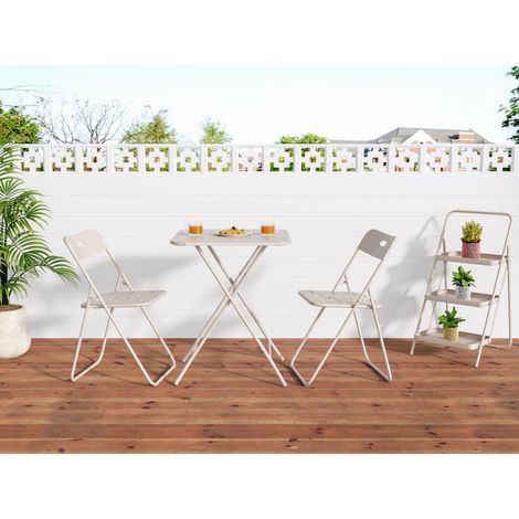 Ensemble Bistro de Jardin 3 Pièces - Table 60x60cm et 2 Chaises - Pliable Résistant aux Intempéries Acier Traité E-coating - Beige (1/5)