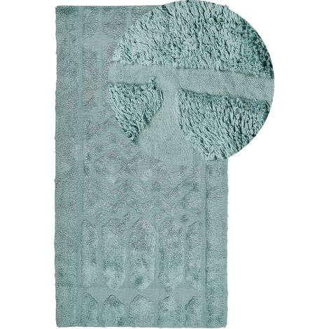 Tappeto in morbido cotone verde menta 80 x 150 cm con motivo geometrico Sirnak