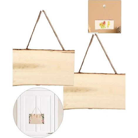 2 Pcs Plaques en Bois Brut à Suspendre pour Pyrogravure - Panneau Non Fini à Graver - Tranches Suspendues pour Bannières et Décoration Murale avec Corde (1/5)