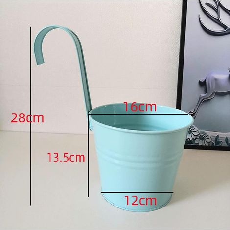 Seau de jardinage en fer crochet de balcon pot de fleurs petit seau en fer blanc seau de fleurs en métal pot de fleurs suspendu seau suspendu coloré - rose, vert clair, rouge, violet clair, bleu lac,  (1/4)