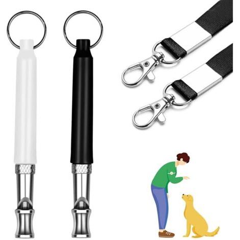 Sifflet Ultrason Chien Rappel avec 2 Longes, Fort Portée, Dressage Sifflet pour Chien (Noir/Blanc) (1/4)
