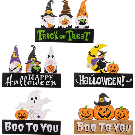 5PCS Hallowmas Table Decorations Lovely Aesthetic Wooden Pumpkin Table Centerpieces Sign for Party Home Office-KZQ (1/5)