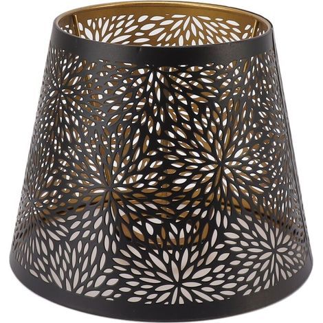 Schwarzer, durchbrochener Lampenschirm aus Eisen – Goldene Innenausstattung – E27/E26-Fassung für Decken- oder Tischleuchte – Höhe 15 cm, Durchmesser 19 cm (1/5)