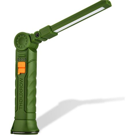 Lampe de travail LED pliable rotative à 360° avec base magnétique, rechargeable USB-C, étanche IPX5, vert foncé, compacte (1/5)